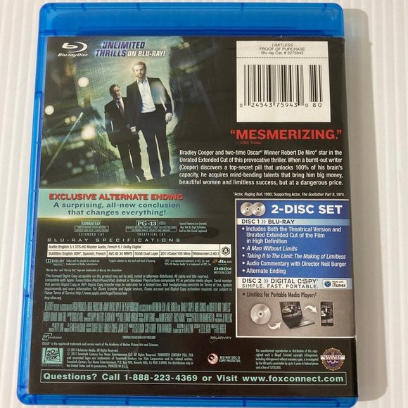 Limitless (Blu-ray Disc, 2011, 2-Disc Set, Unrated Includes Digital Copy) - Picture 5 of 6